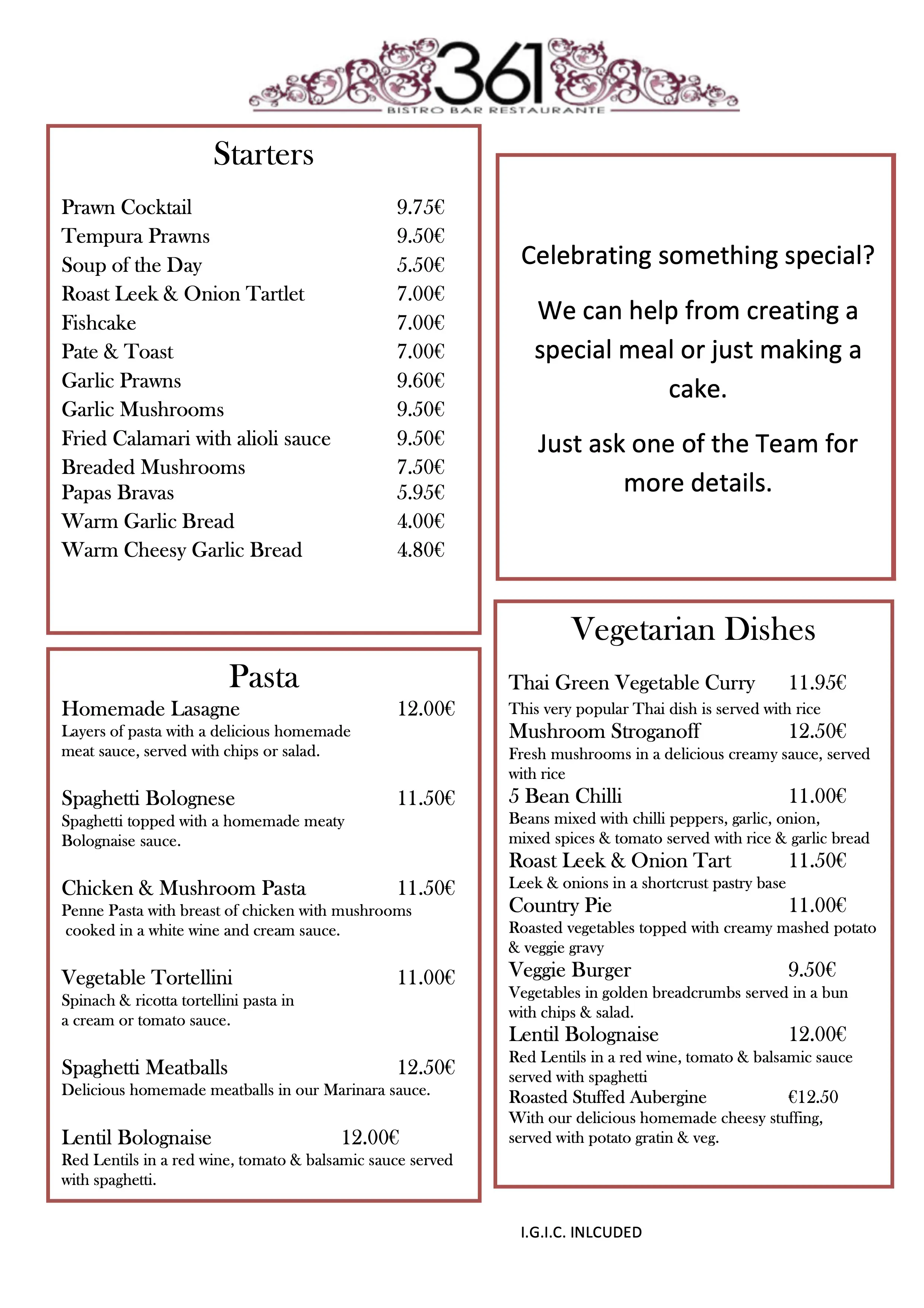 361 Menu