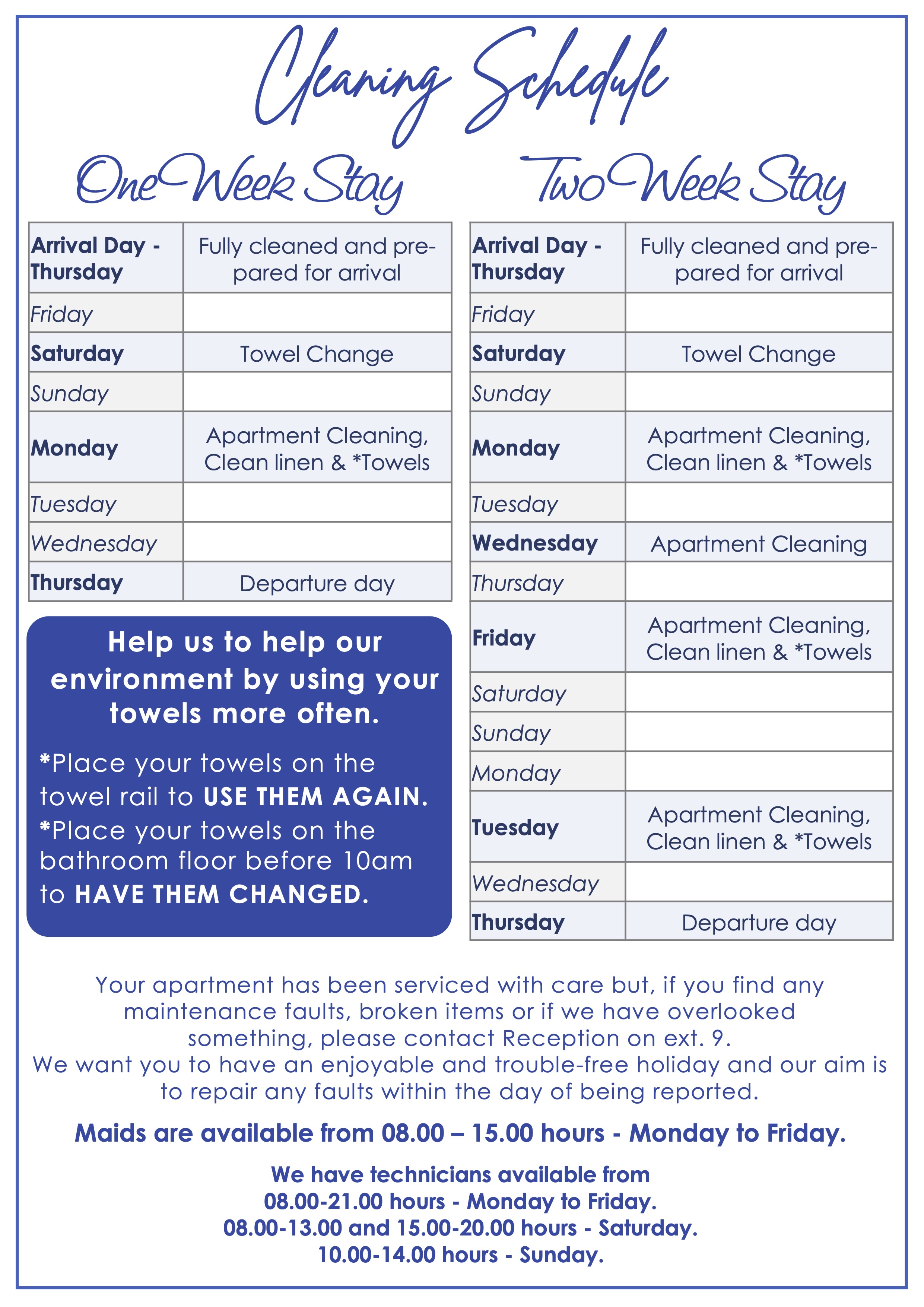 Cleaning Schedule
