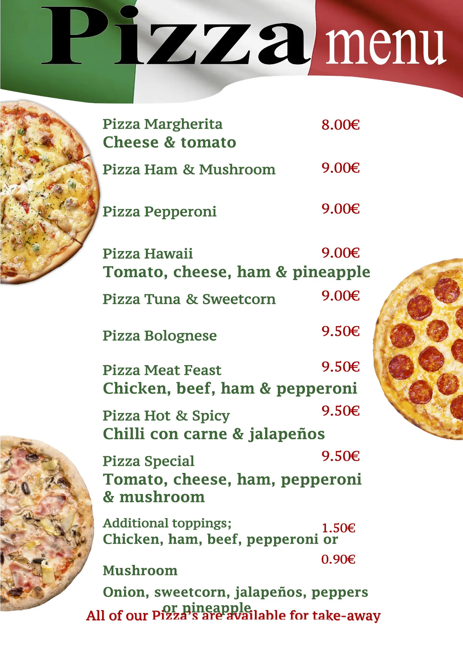 Pizza Menu